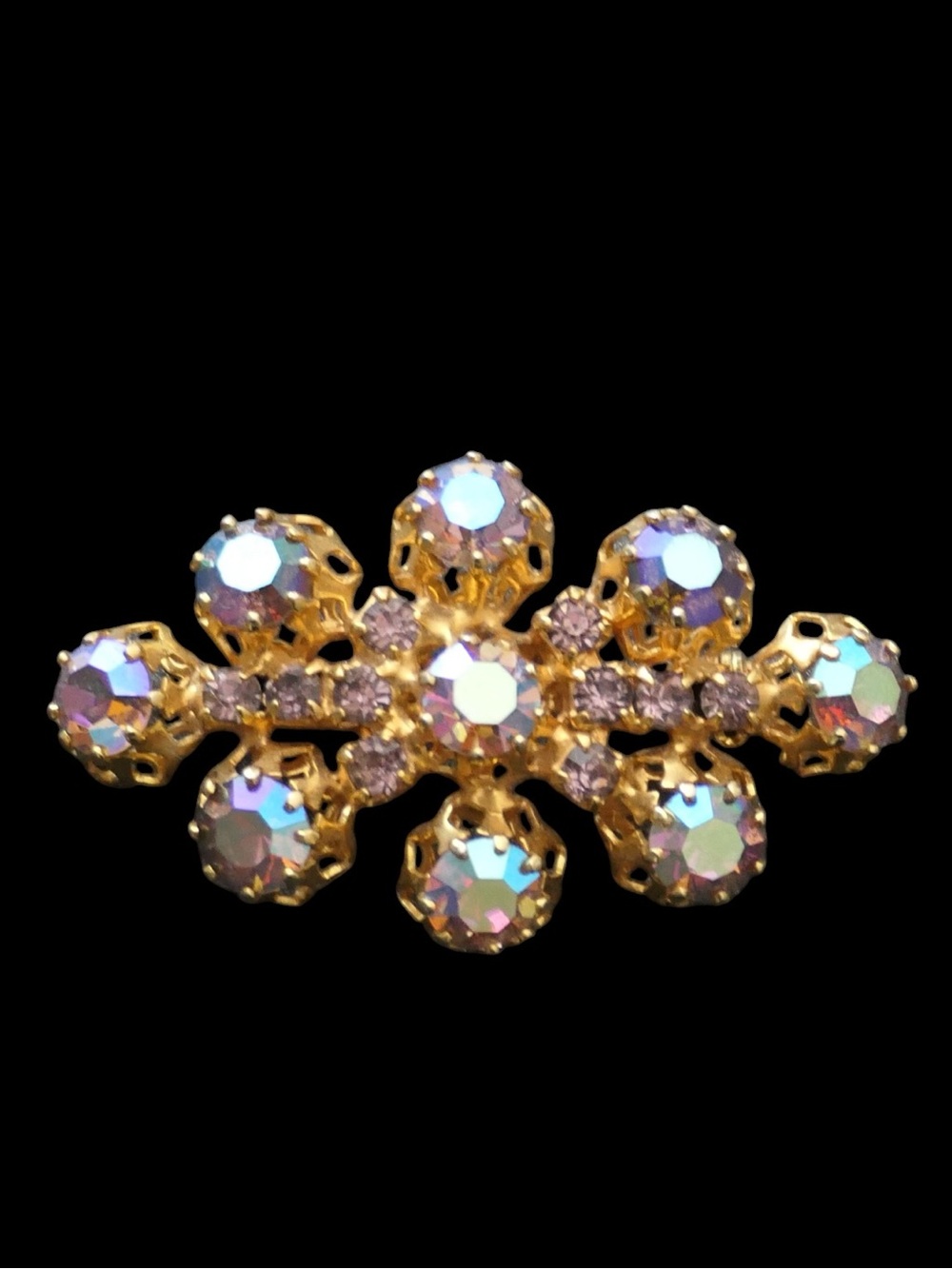 Vintage Aurora Borealis Crystal Brooch Made in Austria Women Jewelry
